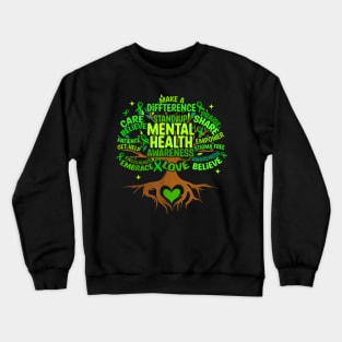 Mental Health Awareness Tree, Green Ribbon Crewneck Sweatshirt